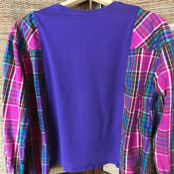 Upcycled Flannel Tee, Size M-L: Oversized Lake of the Ozarks Graphic T-Shirt - Picture 8 of 10